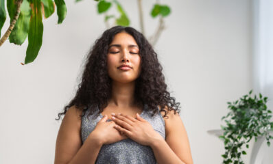 Young woman taking thoughtful breaths for MS and anxiety mental health awareness week