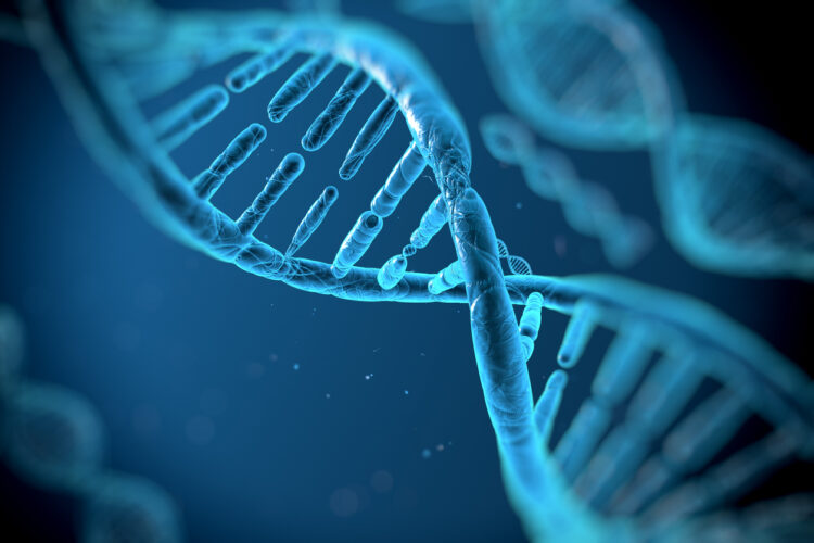 Graphic of a DNA helix, featured image to illustrate the First genetic marker for MS severity identified news story