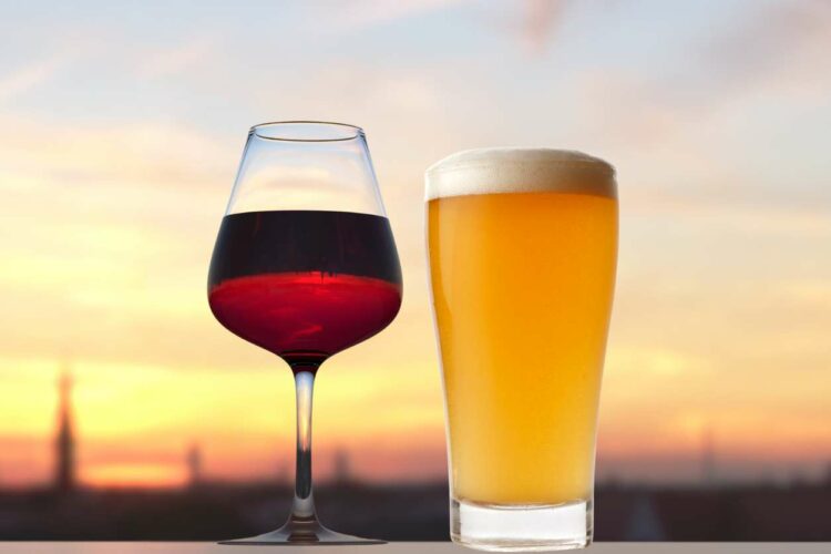 Picture of a wine glass and pint of beer in relation to MS and alcohol