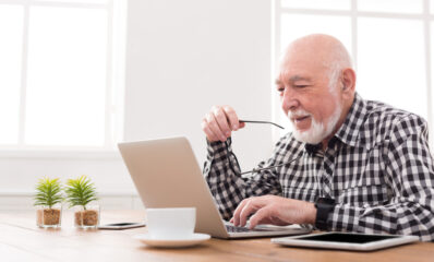 Man joining an MS-UK peer pod from his laptop